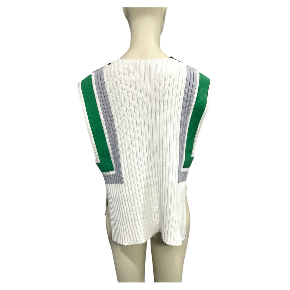 Sportmax White V-Neck Ribbed Sweater Vest with Green and Black Accents - Picture 4 of 9